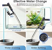 Vista 6 de fishkeeper Limpiador eléctrico para peceras – Herramientas de limpieza de acuarios recargables de 8 W con aspiradora de grava, cambiador de agua