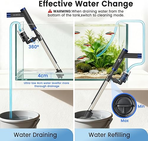 Miniatura 6 de fishkeeper Limpiador eléctrico para peceras – Herramientas de limpieza de acuarios recargables de 8 W con aspiradora de grava, cambiador de agua