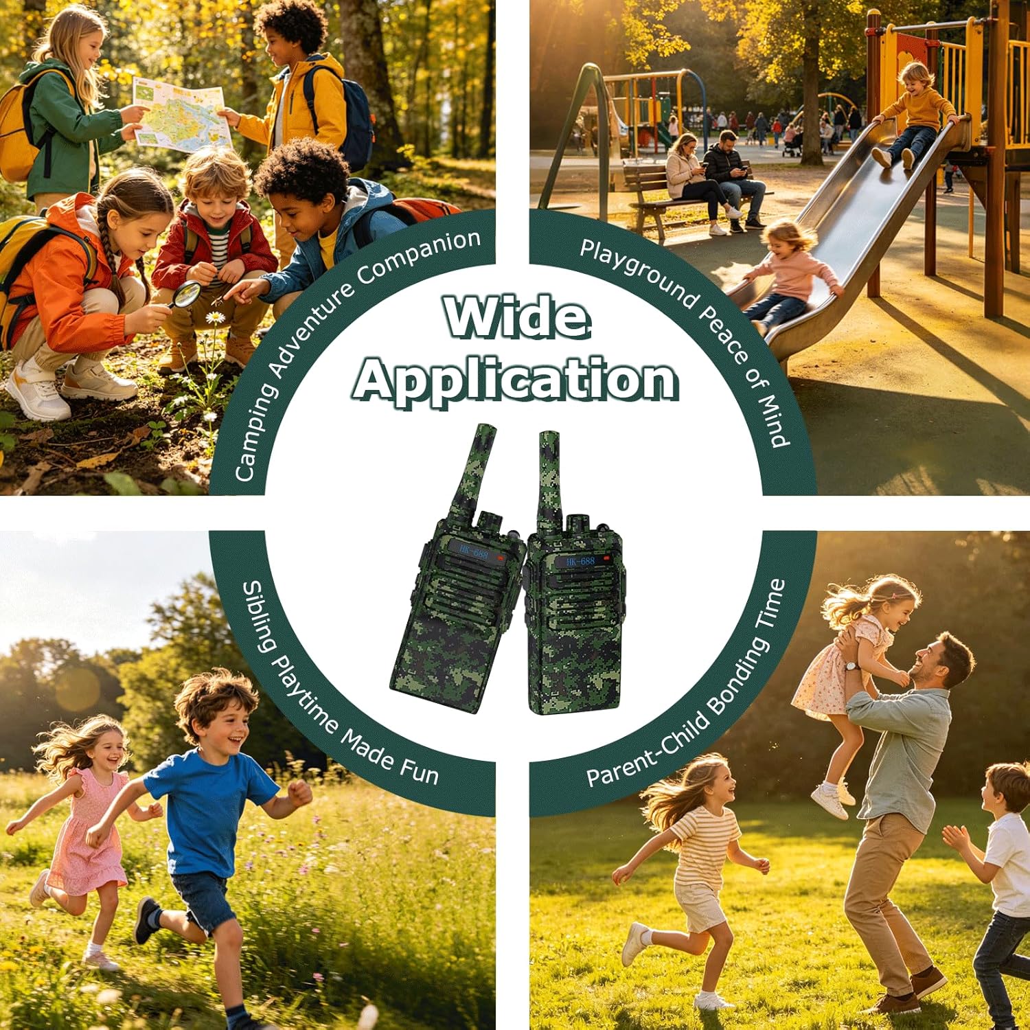 Kids Walkie Talkies 2 Pack, 2 Miles Range Rechargeable Walkie Talkies for Kids, 16 Channels 2 Way Radio with Flashlight Toys Gifts for Adventures, Camping, Hiking(Camouflage)
