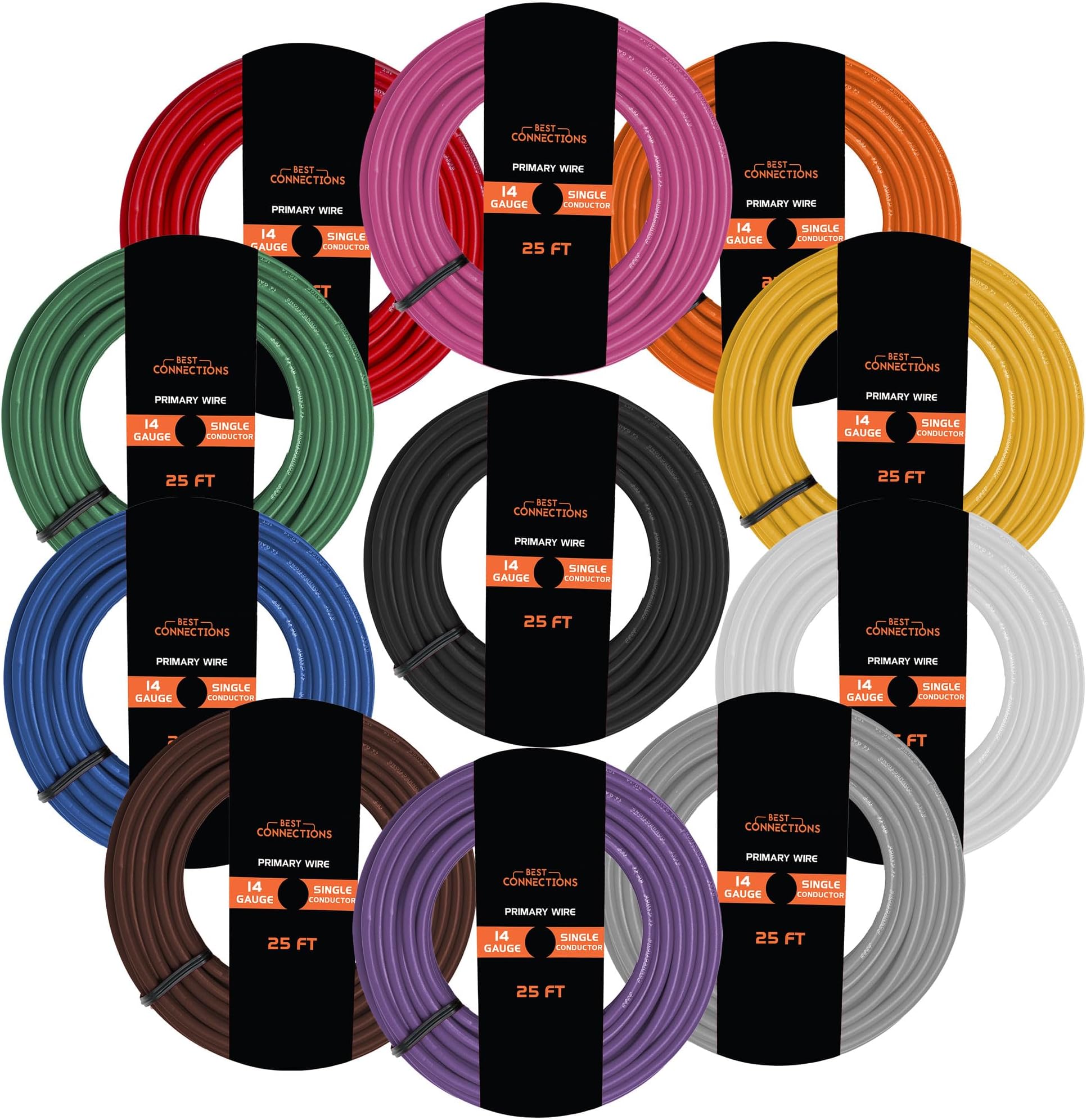 14 Gauge Automotive Primary Wire (25ft Each โ 11 Color Bundle Set) | Ideal for Trailer, Speaker, and Lighting Circuits | Durable Primary/Remote, Power/Ground Electrical Wiring