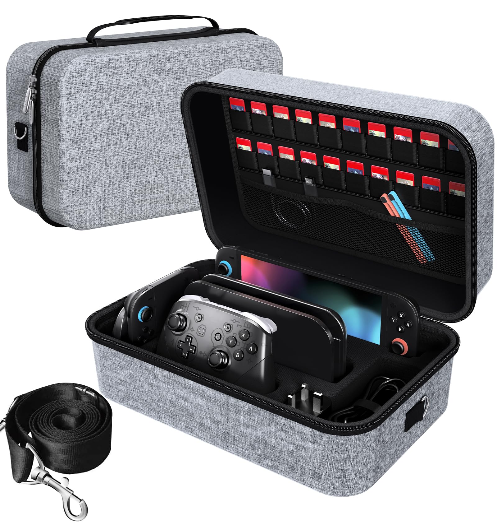 ivoler Carrying Storage All in One Case for Nintendo Switch 2, Portable Traveler Deluxe Carrying-All Protective Hard Messenger Bag Soft Lining Pouch 20 Games for Console & Accessories, Red+Blue — view 15