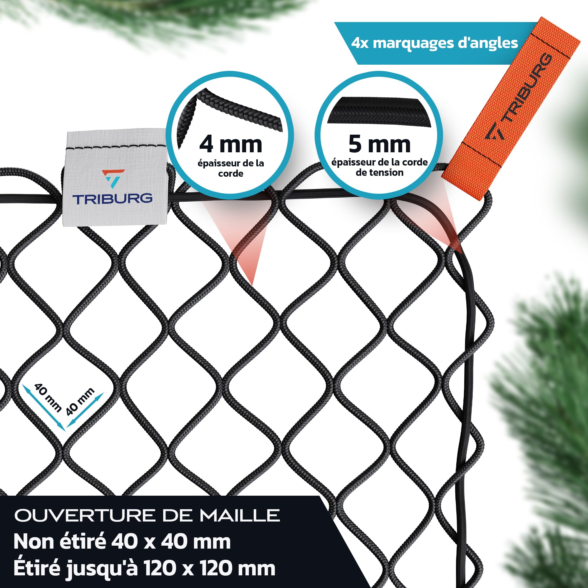 TRIBURG Filet de remorque Extensible pour remorques de 1x2 m à 2x3 m - à Mailles serrées avec Corde en Caoutchouc [Noir/élastique].