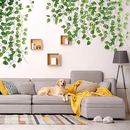 Homenique Artificial Leaf Money Plant Greenery Fake Hanging Vine Plants Leaf Garland Hanging for Wedding Home Decoration, Party, Diwali and Garden Outdoor Office Wall Decoration (3)