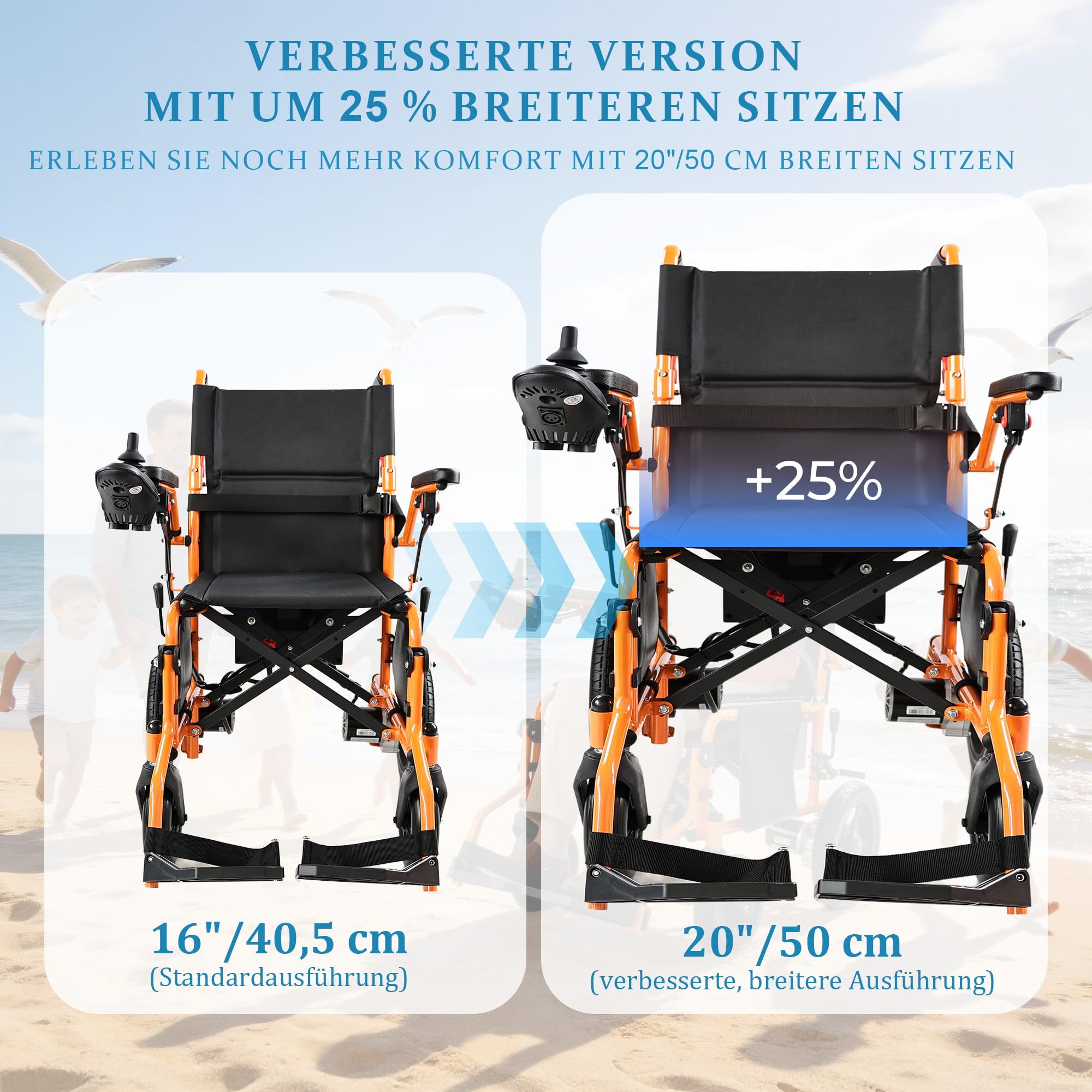 Sedia a rotelle elettrica pieghevole, 50 cm, leggera, 23 kg