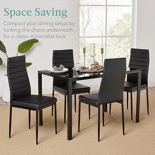 Miniatura 6 de Best Choice Products 5 piezas Juego de mesa de comedor de vidrio, muebles modernos de mesa de cocina para comedor, dinette, ahorro de espacio Negro