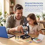 Kit Microscope pour enfants avec LED lampe - 100X/400X/1200X Agrandissement pour STEM Apprendre, 12 Diapositives préparées, trousse d'apprentissage facile à utiliser en sciences (âges 5 à 12) - noir