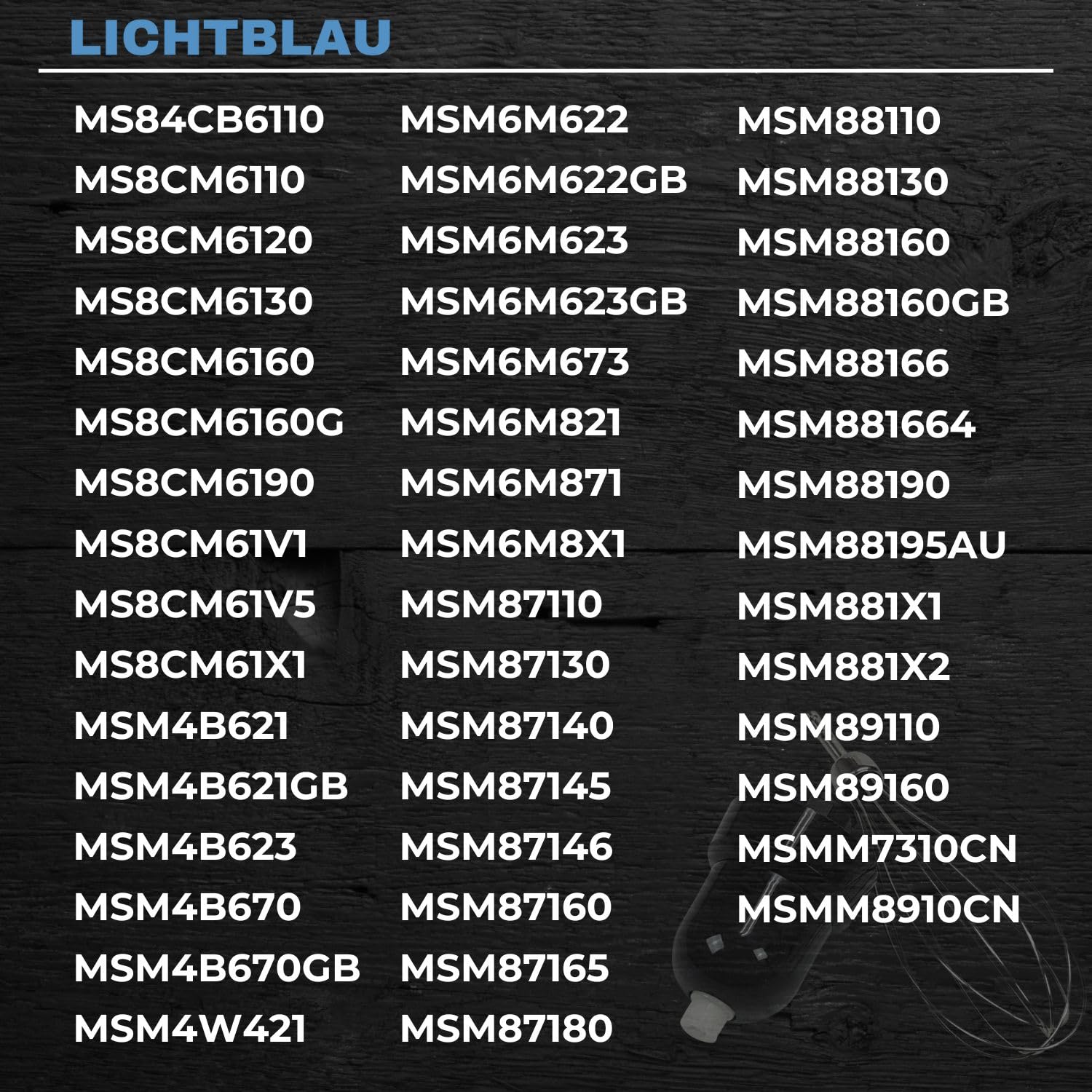 LICHTBLAU Schneebesen mit Getriebe passend für u.a. MS8CM MSM87 MSM88 MSM89 MSMM7 MSMM89 Maxo Mixx Mitnehmer für Stabmixer Bosch I Ersatz Rührbesen
