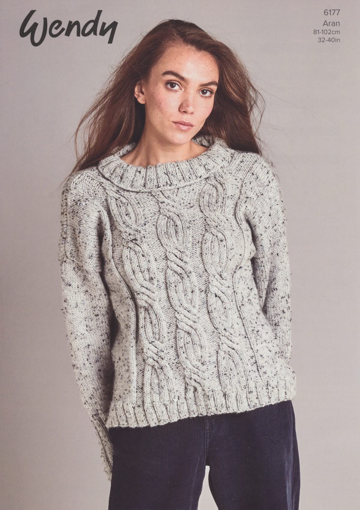 Wendy Women's Grey Aran Knitting Pattern For Cable Knit Sweater Jumper (6177)
