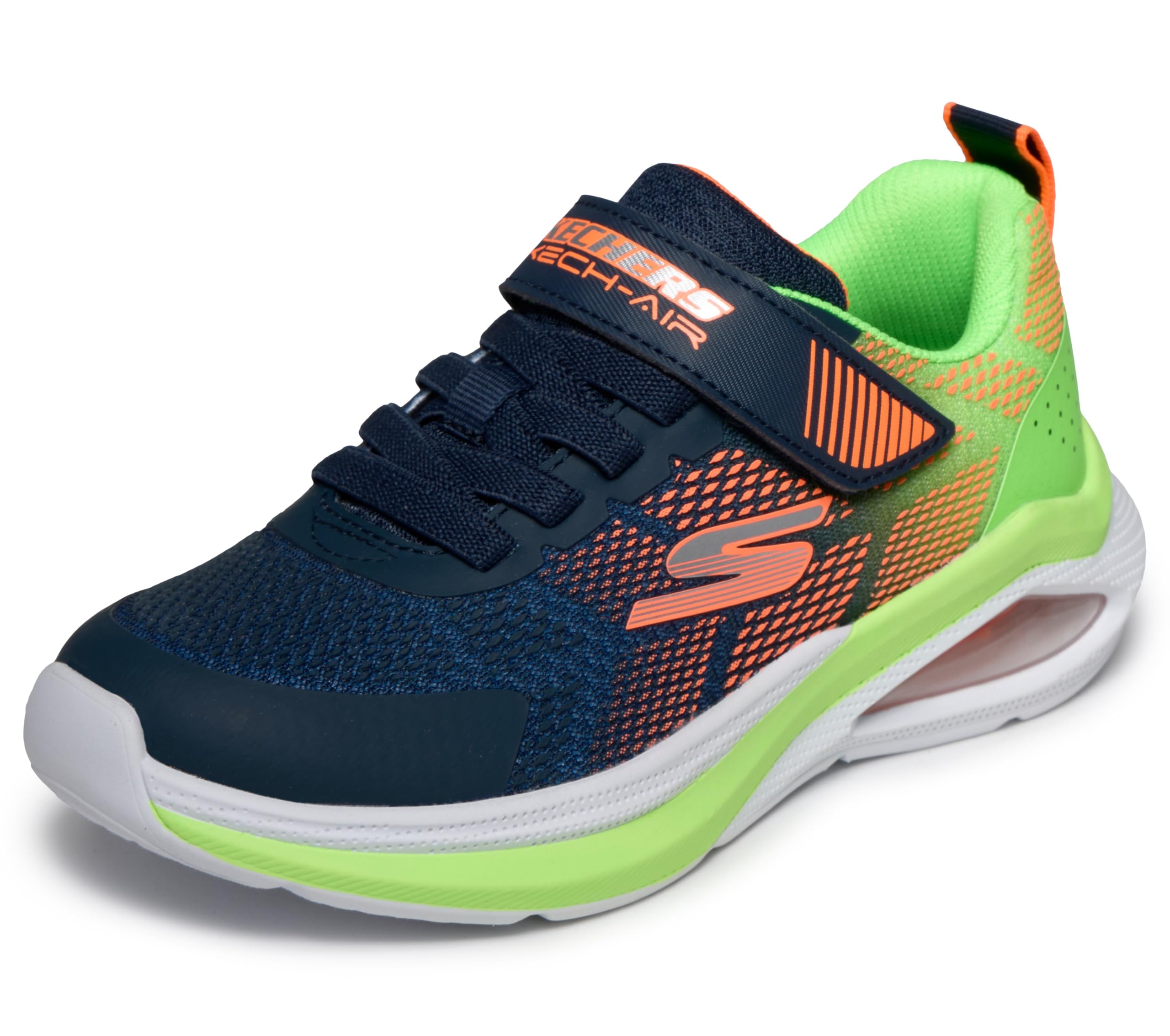 Skechers Boy's MICROSPEC MAX Velocity Trainers, Navy Textile/Synthetic/Lime & Orange Trim, 1 UK Child