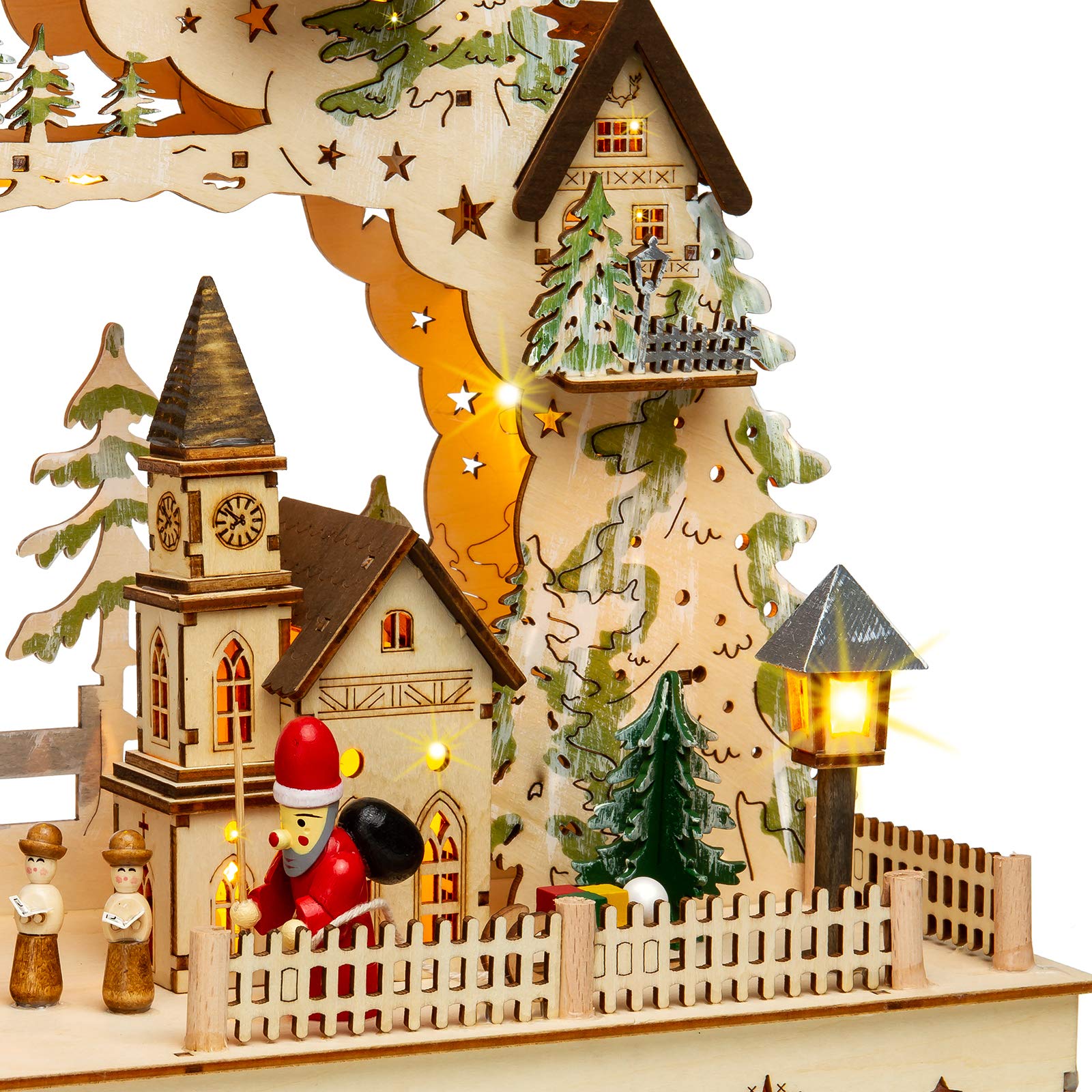 SIKORA LB07 beleuchteter LED XXL Holz Schwibbogen WEIHNACHTSDORF mit drehender XL Pyramide inklusive Trafo