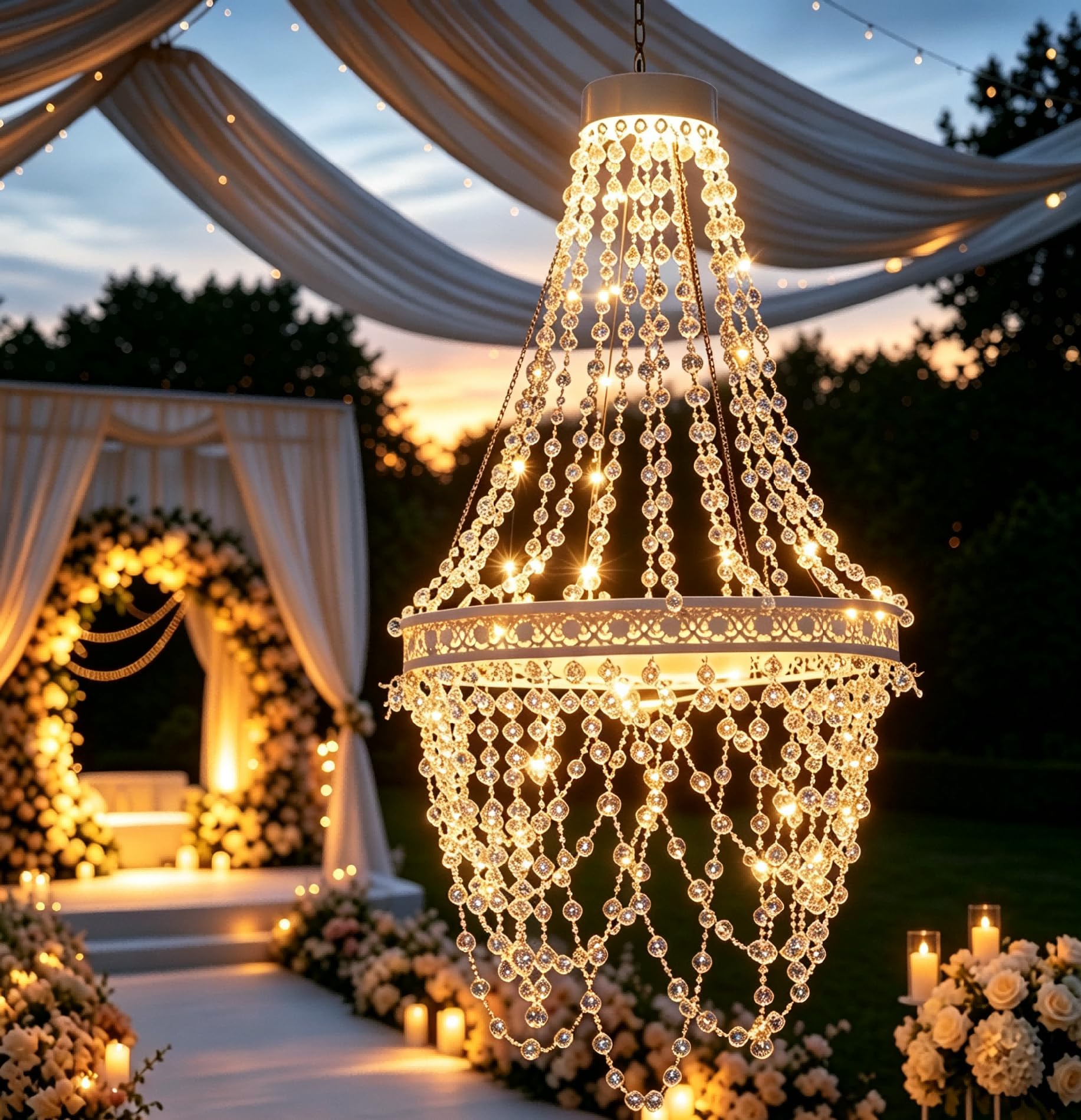 Photo 1 of Solar Hanging Crystal Chandelier Outdoor Decorative Garden Light