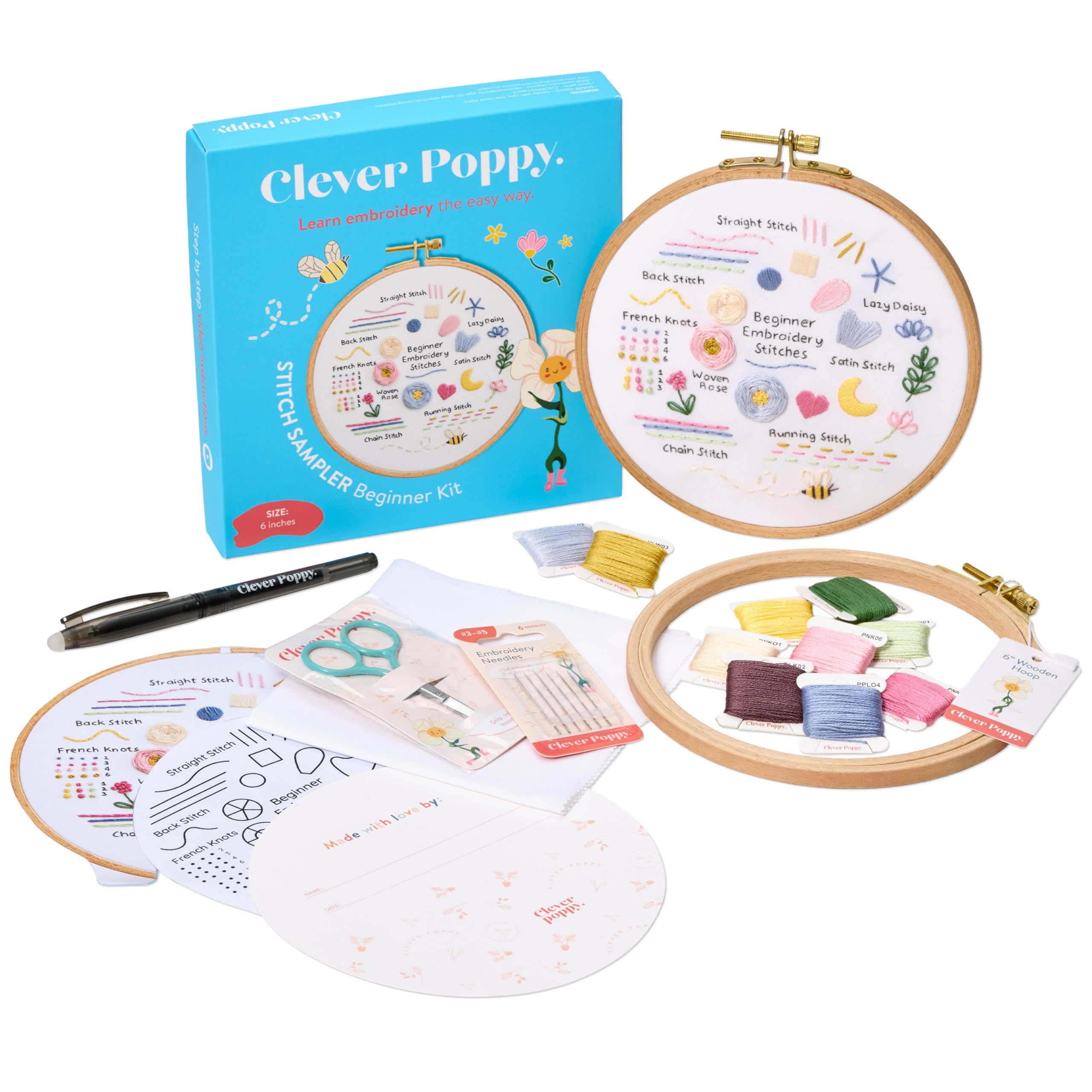 Beginner Embroidery Kit - Clever Poppy Stitch Sampler -1