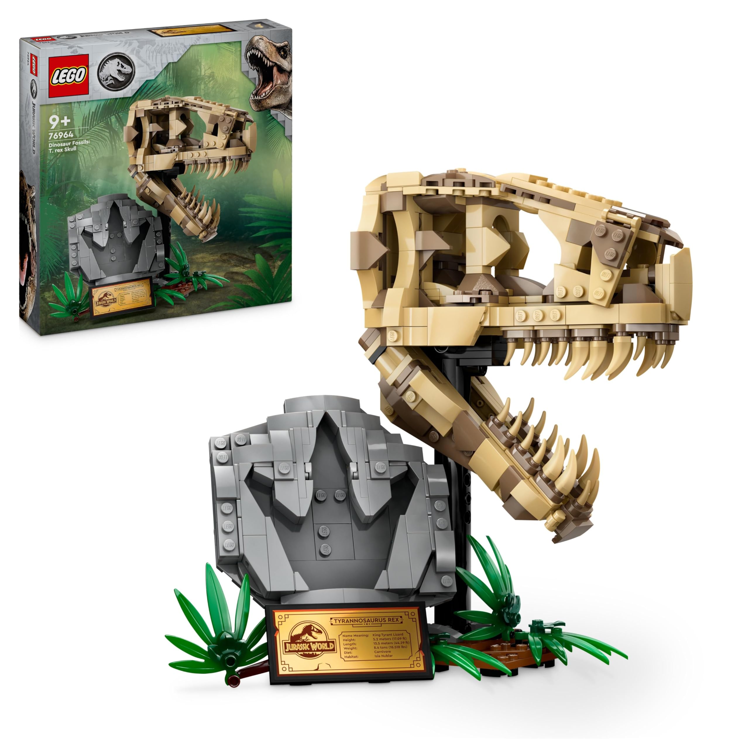 LEGOJurassic World Dinosaur Fossils: T. rex Skull Toy for 9 Plus Year Old Boys, Girls & Kids, 3D Skeleton Model Kit with Opening Jaw and Display Stand, makes a Cool Dino Decoration, Gift Idea 76964