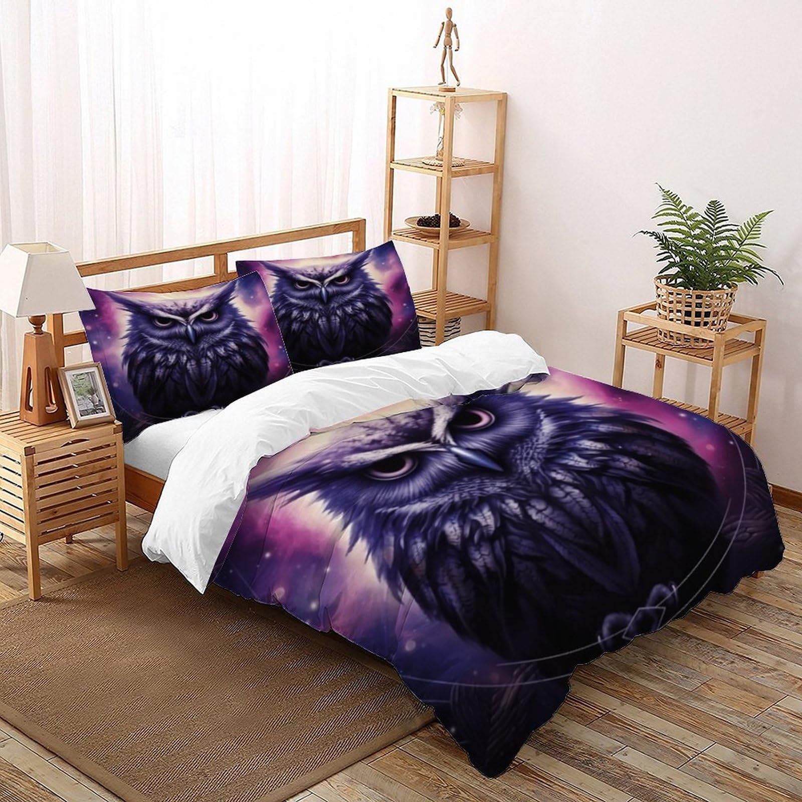Housse de couette owl 3D 260x220 cm avec taies d'oreiller pour lit super king