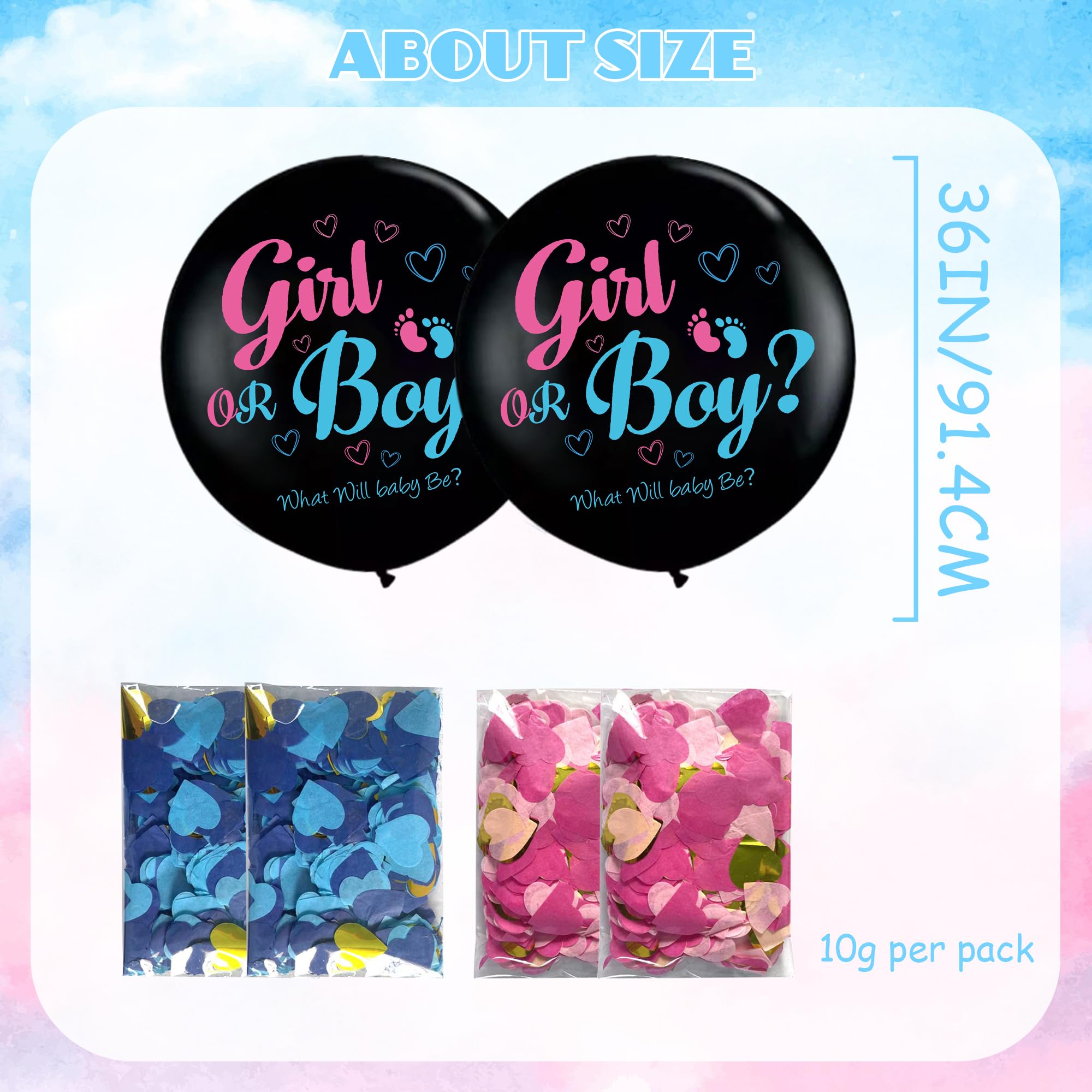 Soireeparty Gender Reveal Confetti Balloon, 2 Pieces 36 Inch Black Latex Balloon with Pink Blue Confetti - Image 3