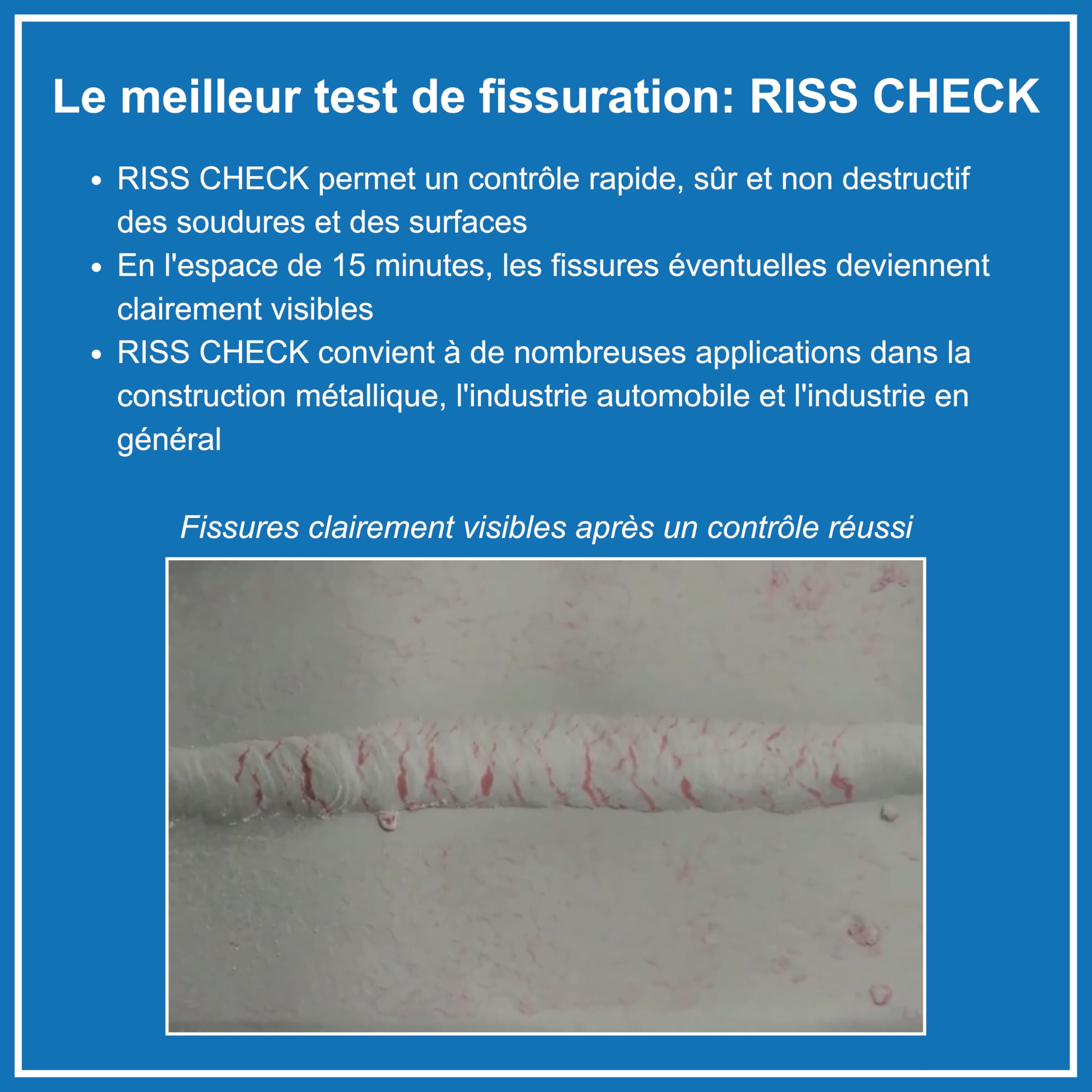 Kit contrôle par ressuage 3×500 ml – Spray nettoyant fissures, spray détecteur rouge, spray contraste blanc – Essai non destructif conforme DIN EN ISO 3452-2