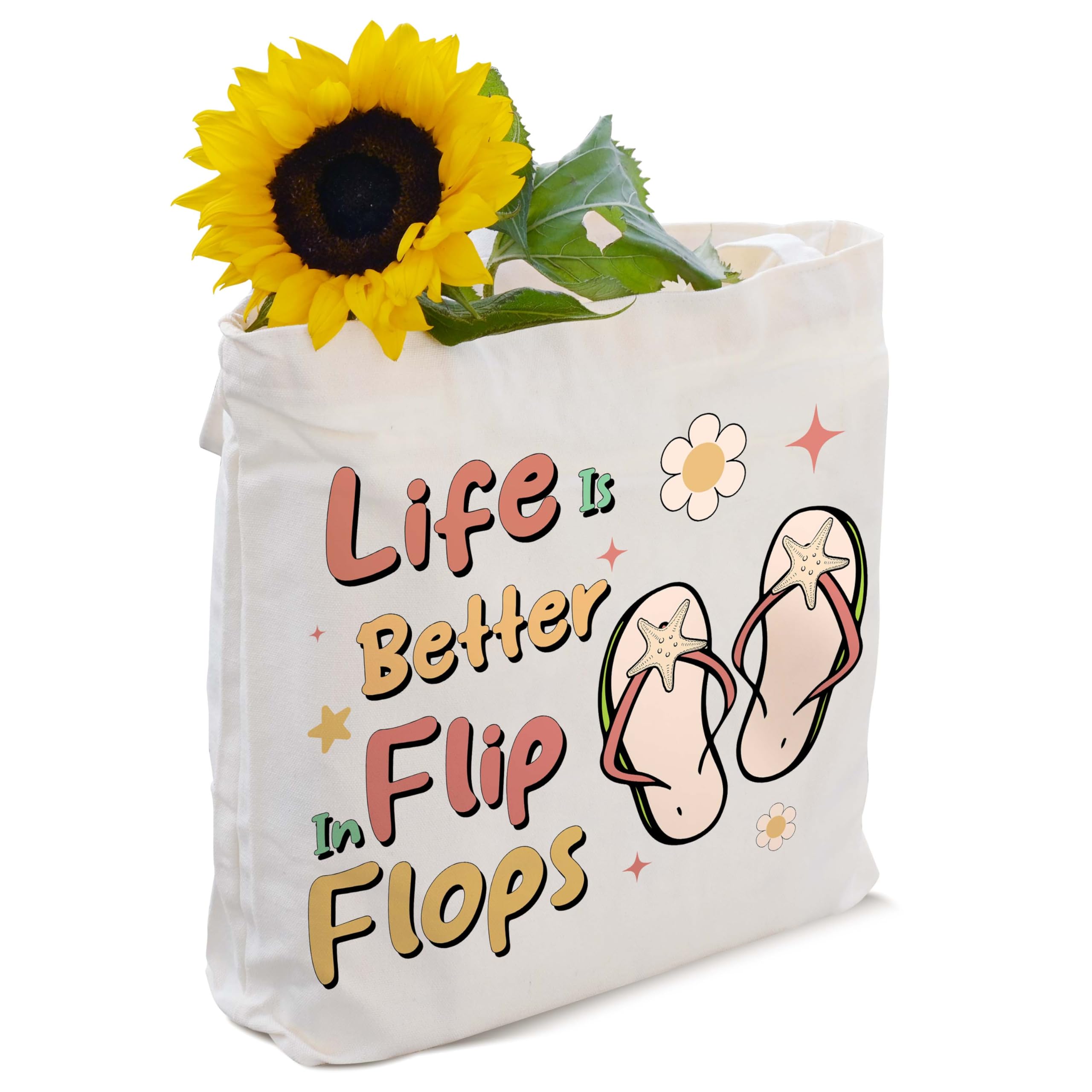 GOLRMC Flip Flop Canvas Tote Bag Aesthetic, Reusable Grocery Shopping Bags, Birthday Holiday Gifts Shoulder Tote Bag Accessories for Women (A08)