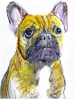 French Bulldog Puppy Wall Art Print, Abstract Watercolour Ochre Frenchie Dog Decor, Dog Gift, Dog Mum Picture, Choice of Sizes A4 A3 Hand Signed by Dog Portrait Artist Oscar Jetson.