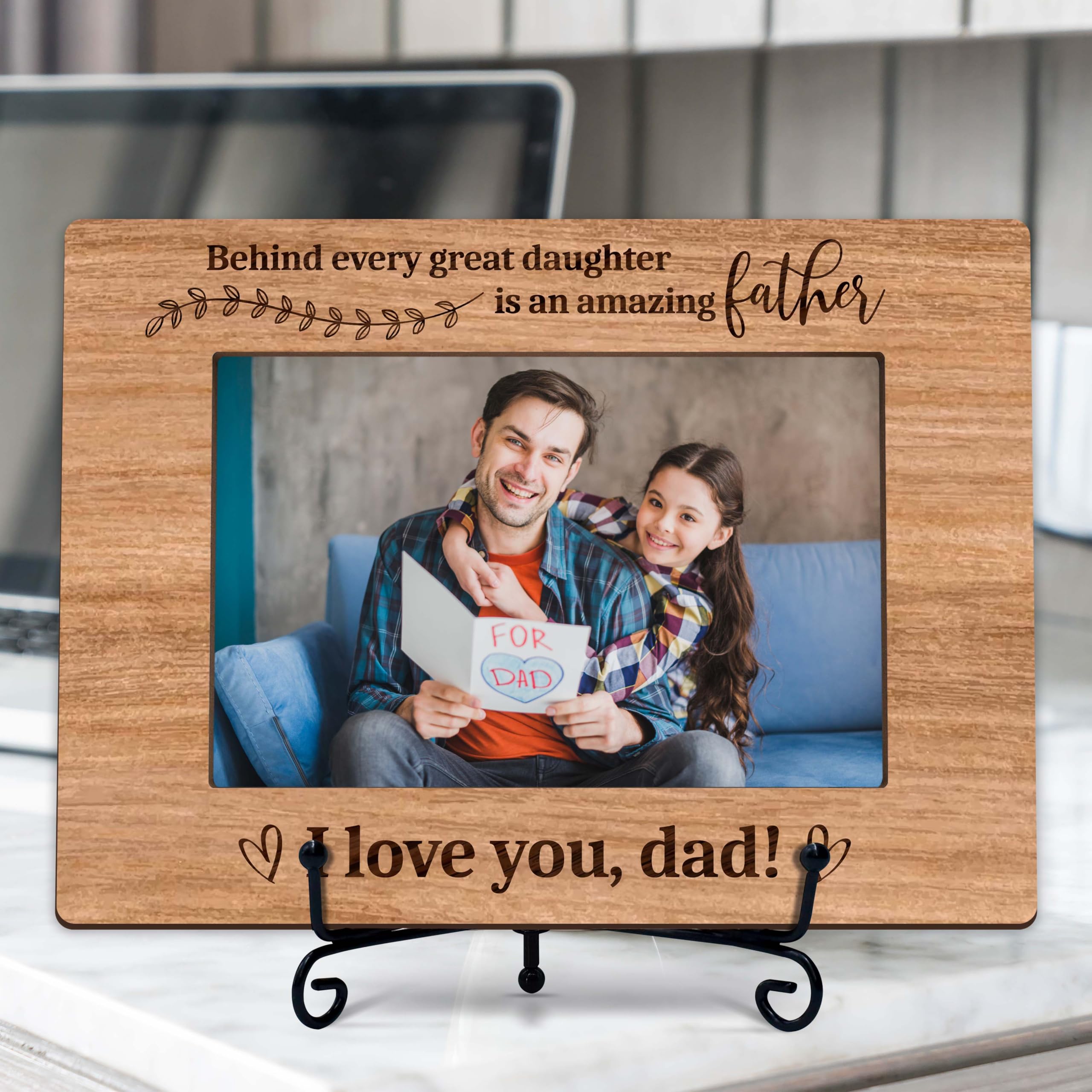 Gsauto Girl Dad Gifts Picture Frame, Happy Thanksgiving Day Best Daddy Photo Frames with Iron Stand, Father Christmas Birthday Gift Fit 4x6 Pictures (