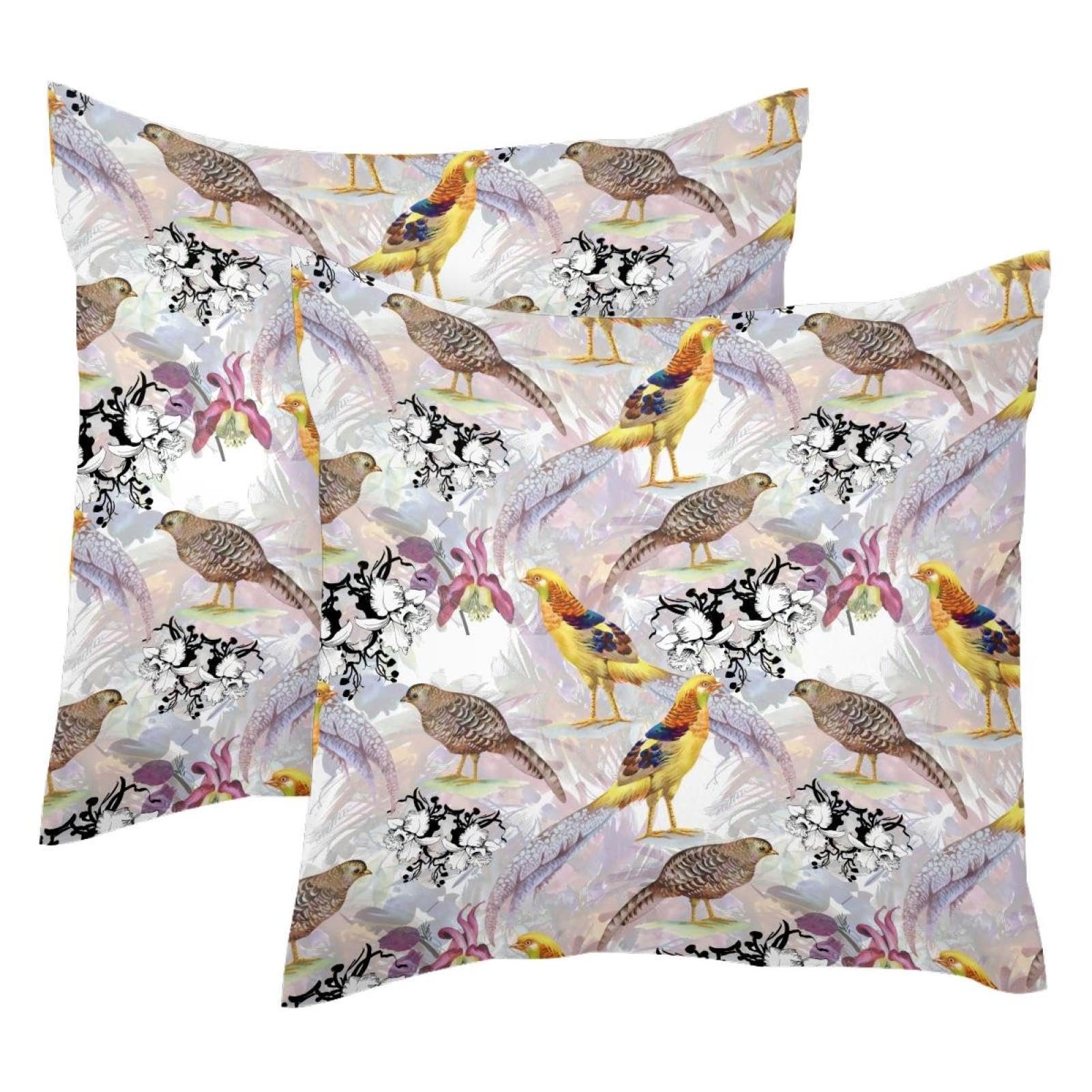 Housse de coussin oiseau velours fleurs pour decoration salon cosy