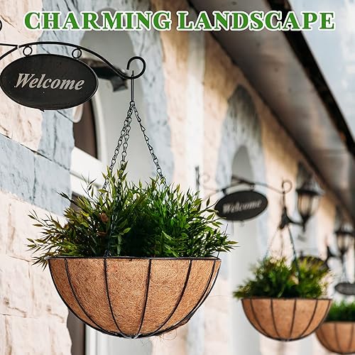 Miniatura 7 de Roowest 4 macetas colgantes de metal de 16 pulgadas, macetas colgantes con forro de fibra de coco, cadena de alambre, maceta redonda para