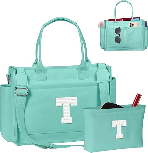 Miniatura 138 de Easter Basket Stuffers, Initial Tote Bag with Makeup Bag, Birthday Gifts for Women, Teen Girl Gifts Trendy Stuff Beige,Negro