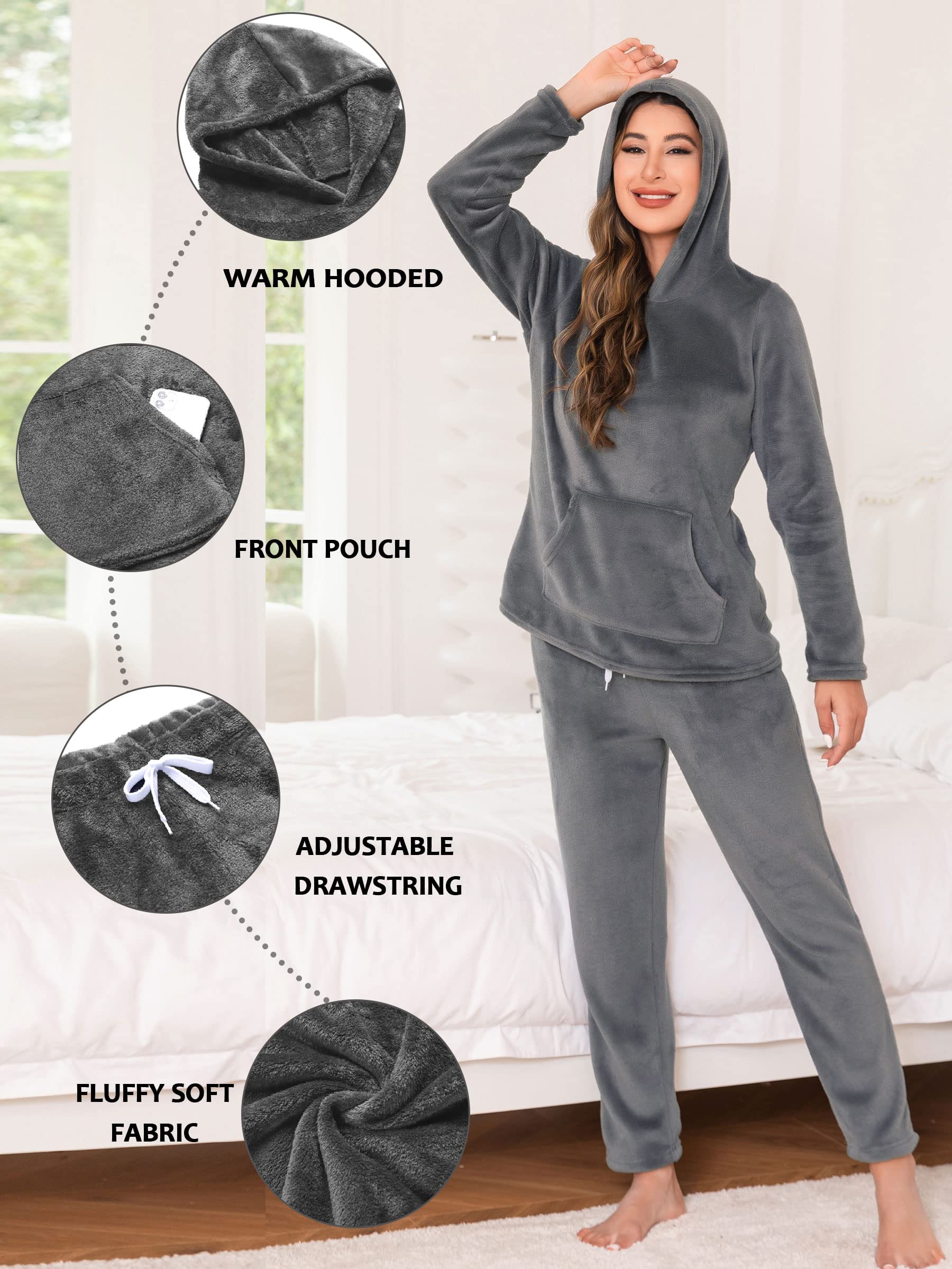 Lovasy Pyjama en Polaire pour Femme - Ensemble de Pyjama d'hiver Chaud | et Moelleux avec Poches