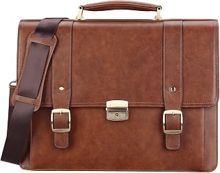 Banuce Leather Briefcase for Men Legal Attorney Lawyer Briefcase Attache Case for 15.6 Inch Laptop with Lock Detachable and Adjustable Strap Vintage Brown