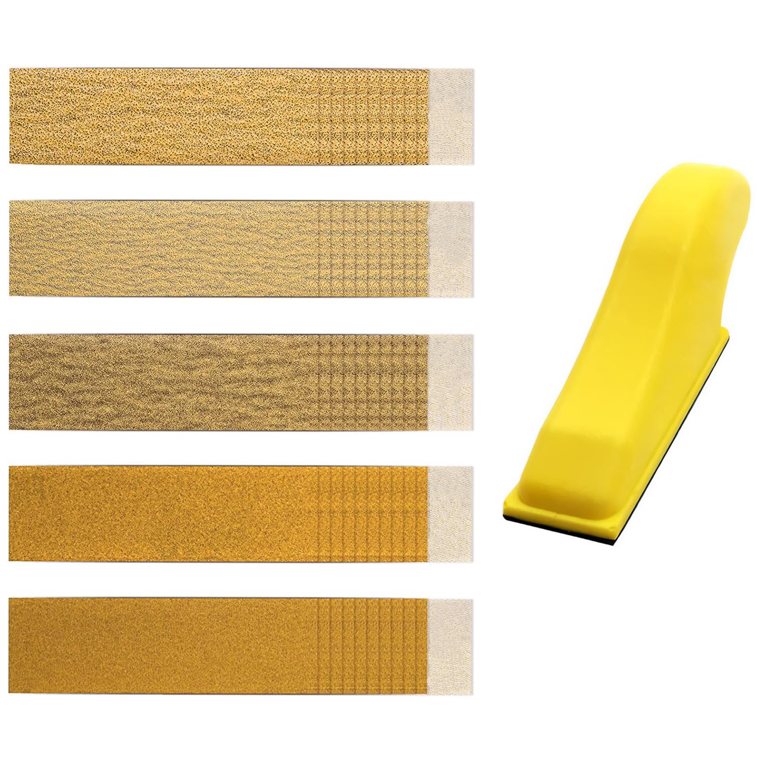 Hymnorq 51Pcs Micro Detail Sanding Kit, Including 50pc 1.2" x 3.5" Yellow Sandpapers with Hook and Loop and 1pc Hand Sander Block for Craft Wood and