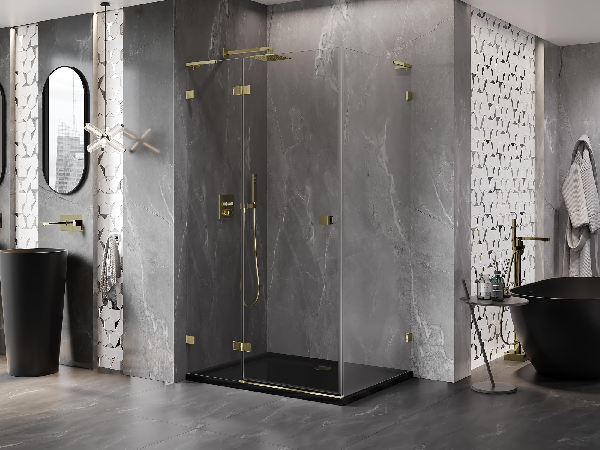 Mexen Lunar L Box Doccia Porta Battente Sinistra 75x80 Trasparente Oro