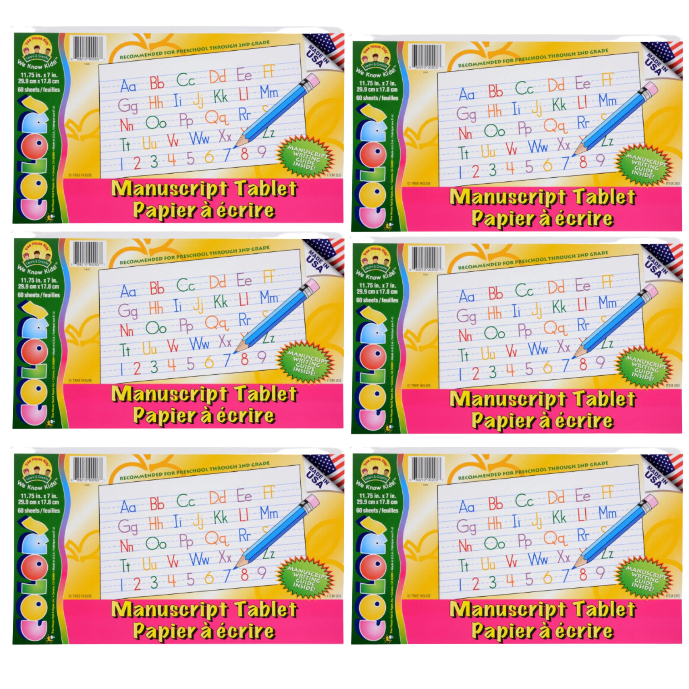 ACHED Manuscript Tablets 12 x 7 x 2 Inches Little Learner's ABC Tablet for Practice Writing Ideal for Preschooler Kindergartener Writing Tool Pack of 6-60-Sheets w/Bonus Mini Ankara Tote Bag
