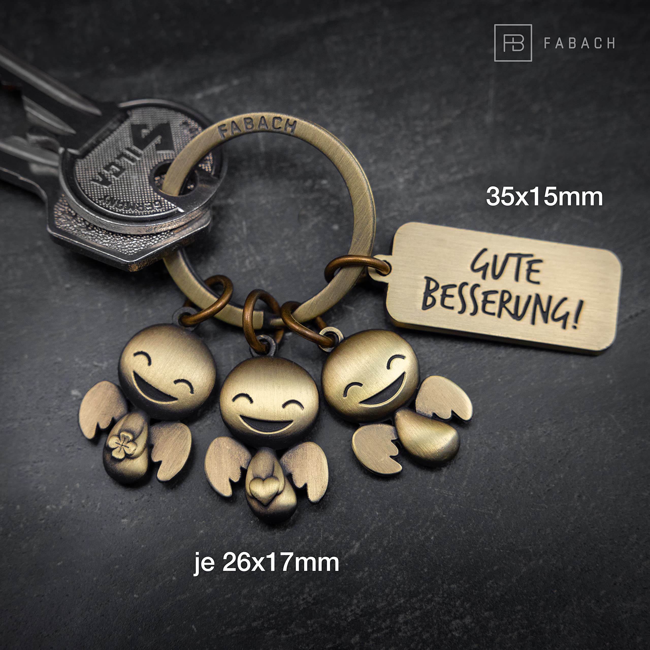 FABACH Guardian Angel Keyring Happy Trio with Engraving Gute Wellern, Get Well Soon Keyring Good Luck for Operation - Image 4