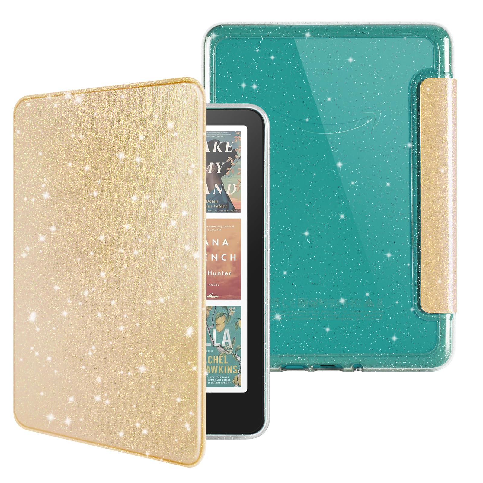 Custodia glitterata per Kindle Paperwhite da 7 pollici di 12a generazione 2024 e Kindle Colorsoft Signature Edition, guscio posteriore trasparente con custodia in pelle PU, funzione sleep/wake