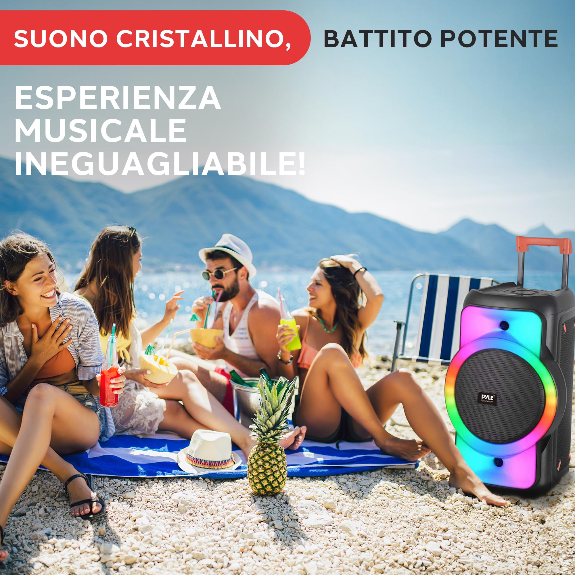 Pyle Cassa Bluetooth Potente 160 Watt, Sistema Stereo Wireless TWS con Bassi Potenti e Alti Chiari, Altoparlante Bluetooth Portatile con Borsa, Treppiede, Radio FM, USB, AUX, Ingressi Mic, 38x30x61cm
