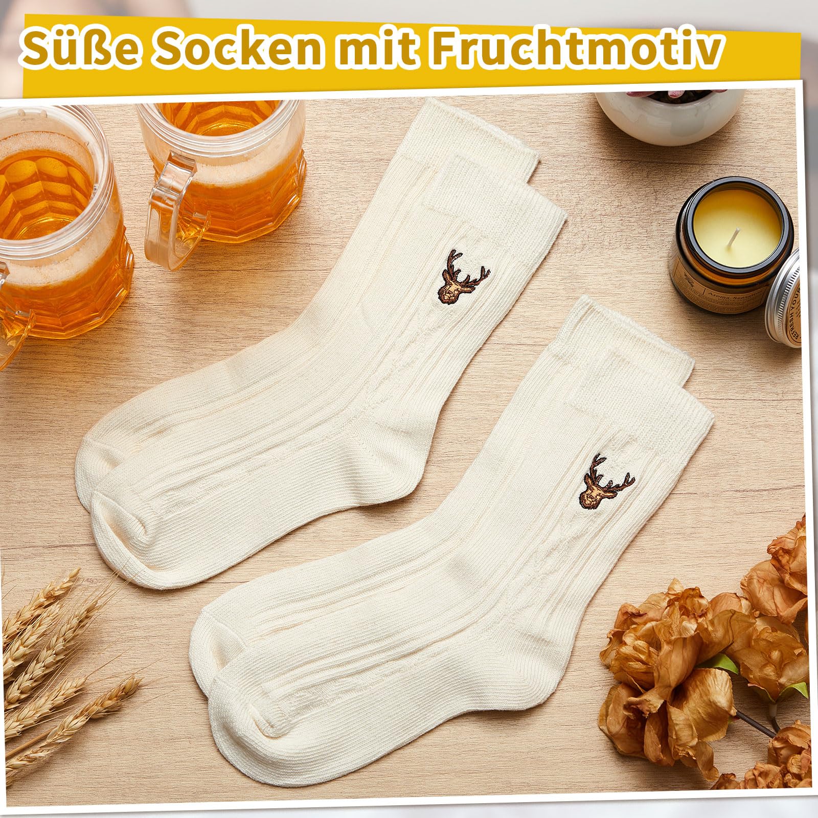 Sintege 3 Paar Kurze Trachtensocken mit Stickerei 36-42, Gestrickte Bayerische Bierfestsocken für Damen und Herren