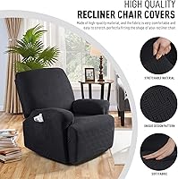 Vista 2 de KinCam Fundas para Reclinables, Fundas Elásticas para Sillas Reclinables, Fundas para Sofá Reclinable con Rayas Jacquard, Fundas Protectoras de Negro