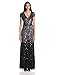 Adrianna Papell Women's Long Beaded V-Neck Dress With Cap Sleeves and Waistband, Gunmetal, 2
