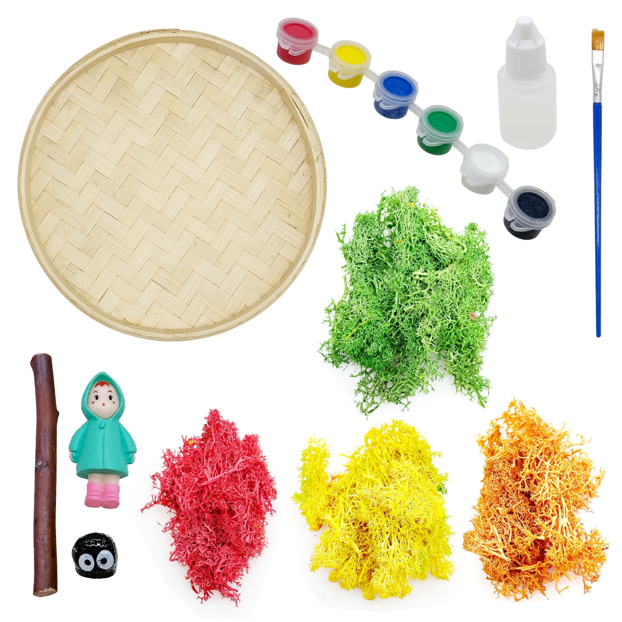 Attuslla Zen Garden Kit for Desk Moss Painting DIY, Micro Landscape DIY Painting with Round Bamboo Painting Frame, Moss - Image 2