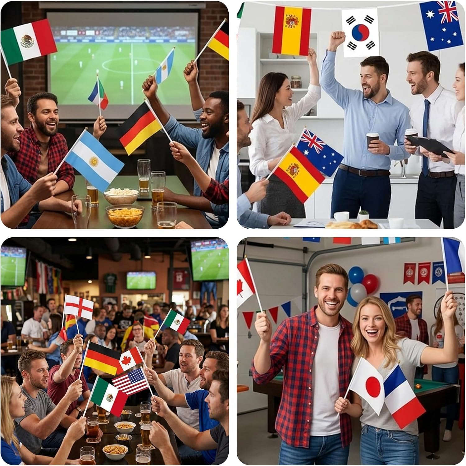 Bandera de Mano 14x21cm Copa del Mundo 2026 Fútbol 48 Países con Palo 30cm