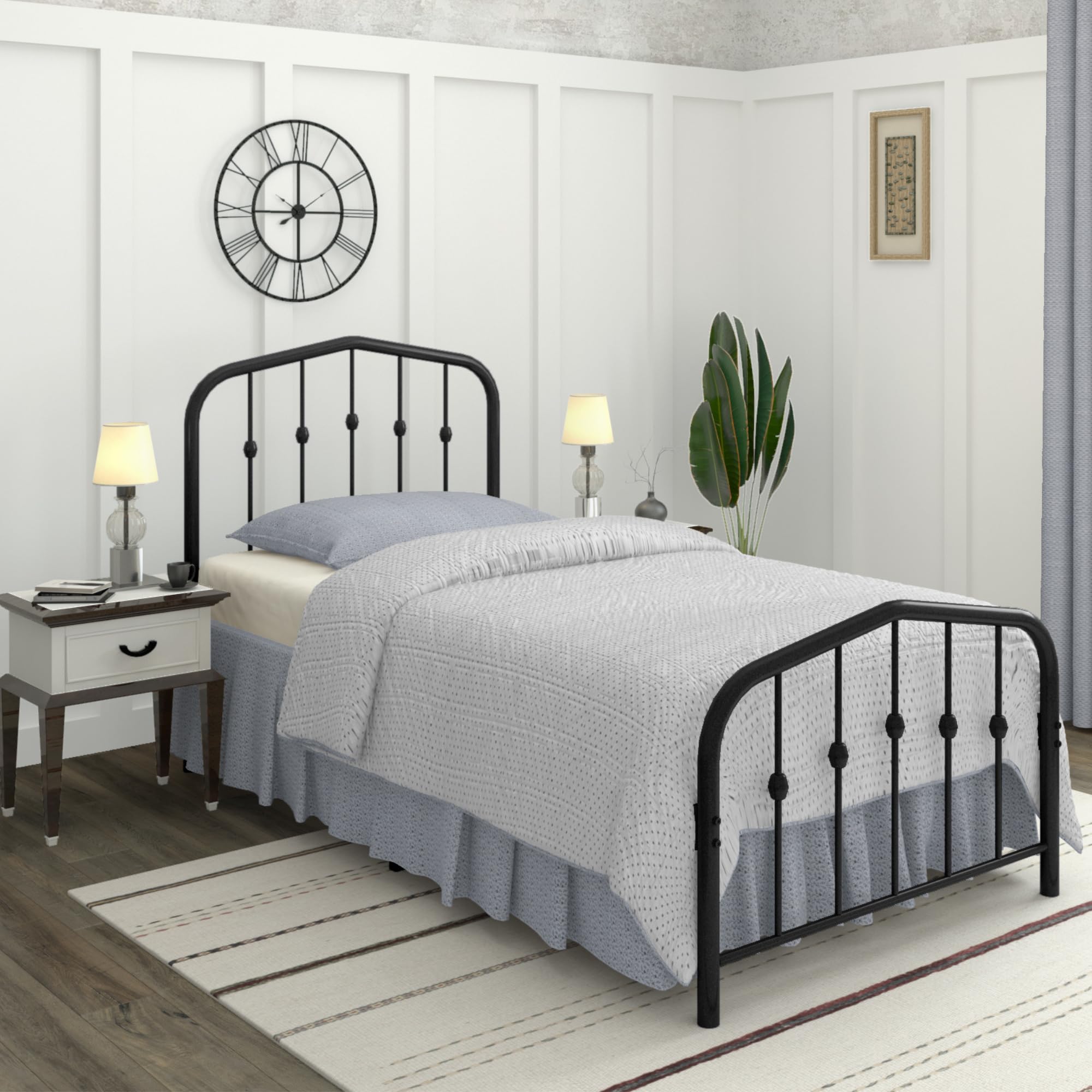 AMBEE21 Golden Gate Beds Washington Twin Size Black Iron Bed Frame with Headboard Footboard Wrought Iron Heavy Duty Metal Platform Foundation Farmhouse Victorian Style 600 lbs Capacity CastleBeds
