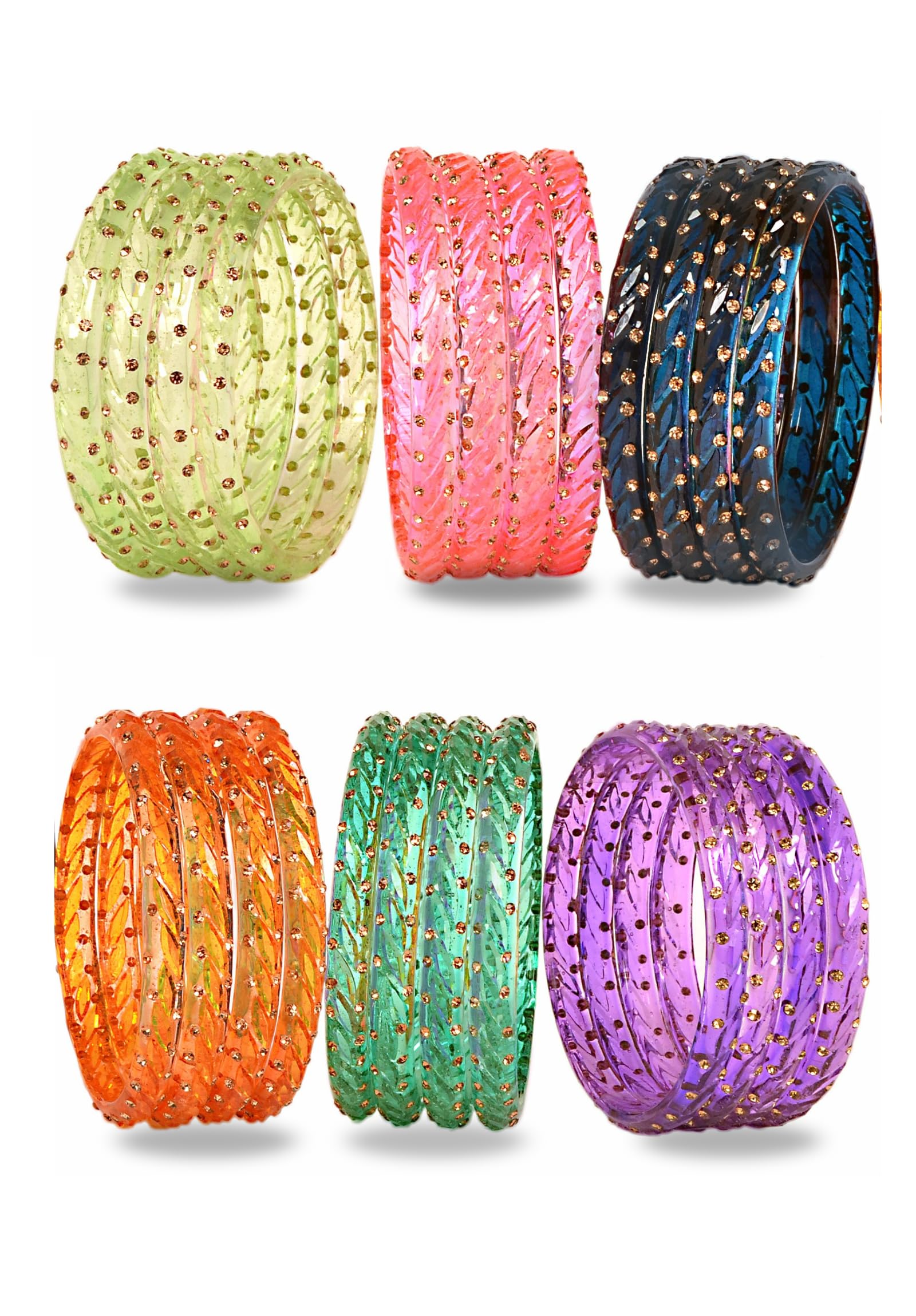Crystal Bangles for Women/Raindrop Kada Set/Multicolor glossy finished bangles Kadas with Golden Zirconwork bangles for women & girls(24Pcs)-image-40