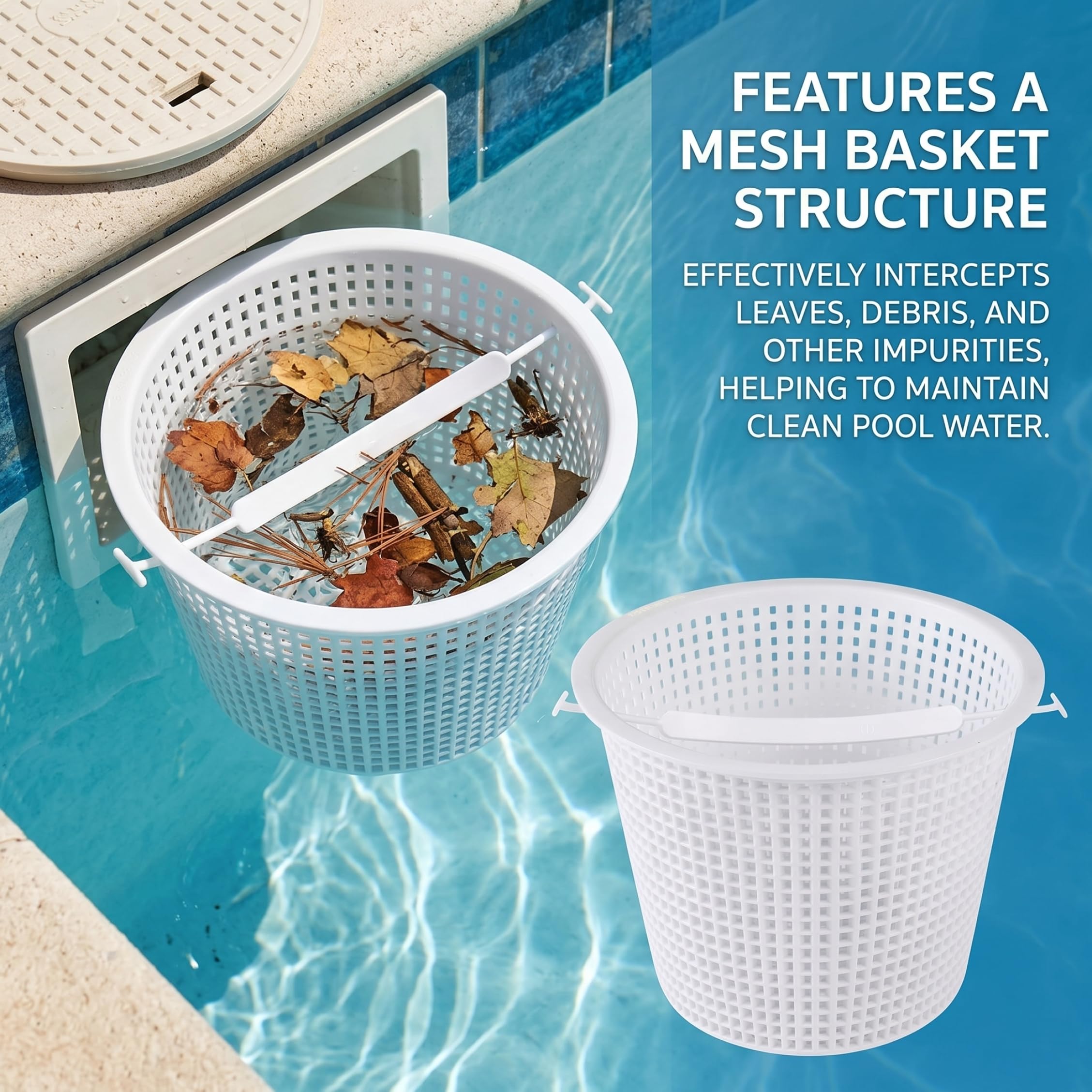 Lot de 2 paniers d'écumoire lestés pour Piscine – Compatible avec SP1070, Remplacement de Filtre enterré, Panier d'écumoire pour piscines Standard, Blanc, 7 Pouces
