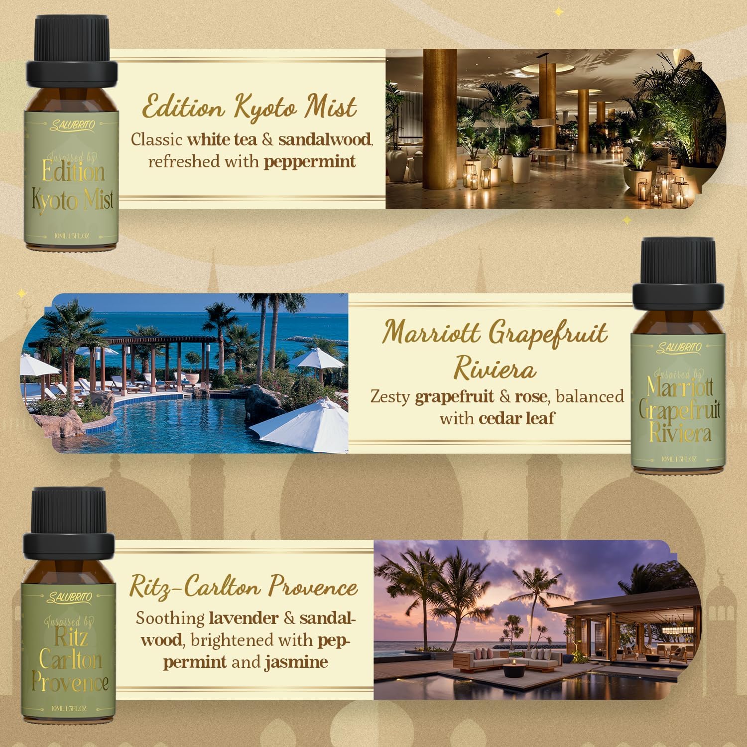 SALUBRITO Luxury Hotel Fragrance Oil Set for Diffuser, Premium Essential Oil - Inspired by Classic Hotel Scents Re-Imagined, Gift for Women and Men - Image 2