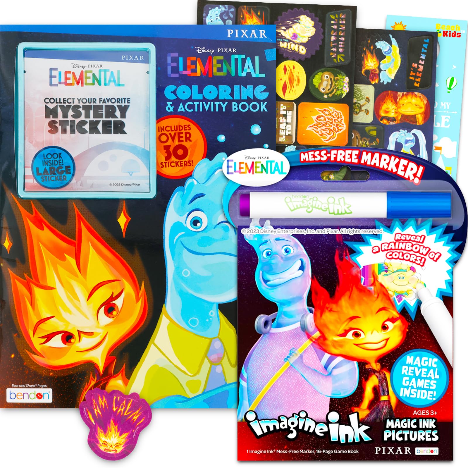 Elemental Coloring Set – Activity Set with Elemental Imagine Ink, Stickers and More | Disney Elemental Activity Book Bundle