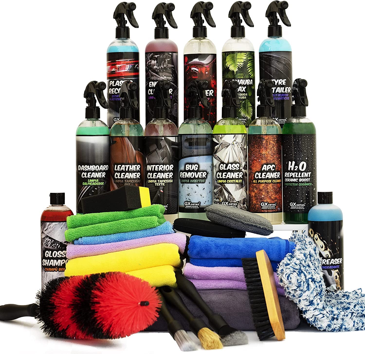 Kit Pro di Pulizia Per Auto – GxDetail - Kit Totale Pulizia dell'auto - Tutto il Necessario per la Pulizia dell'auto (Con Accessori)