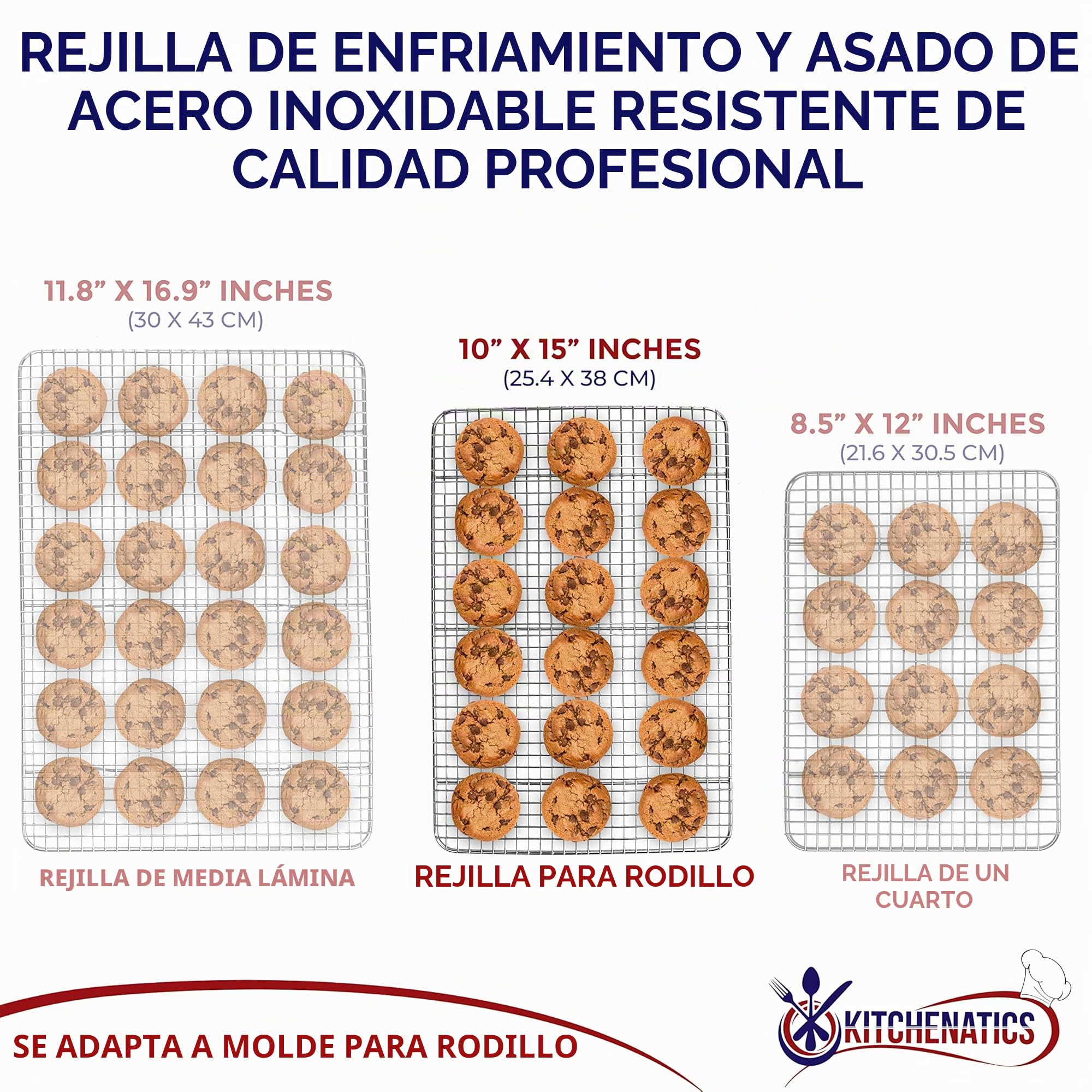 Rejilla Para Enfriar y Hornear de Acero Inoxidable, Parrilla Para Horno Para La Mayoría de Bandejas de Horno - Bandeja Para Galletas y Bizcochos, Utensilios de Repostería - 25,4 cm x 38,1 cm 2 PACK