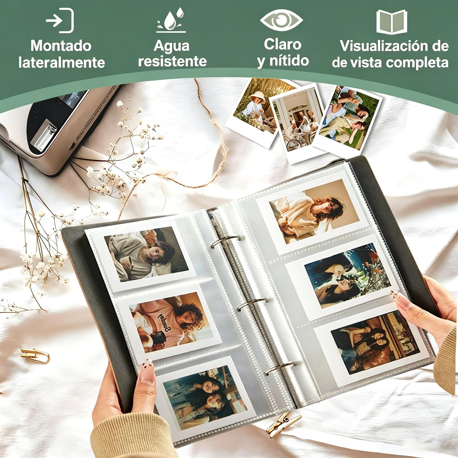 Álbum de fotos de piel sintética 3 pulgadas 180 bolsillos compatible Fujifilm Instax Mini Polaroid Z2300 Kodak Mini Shot 3 retro
