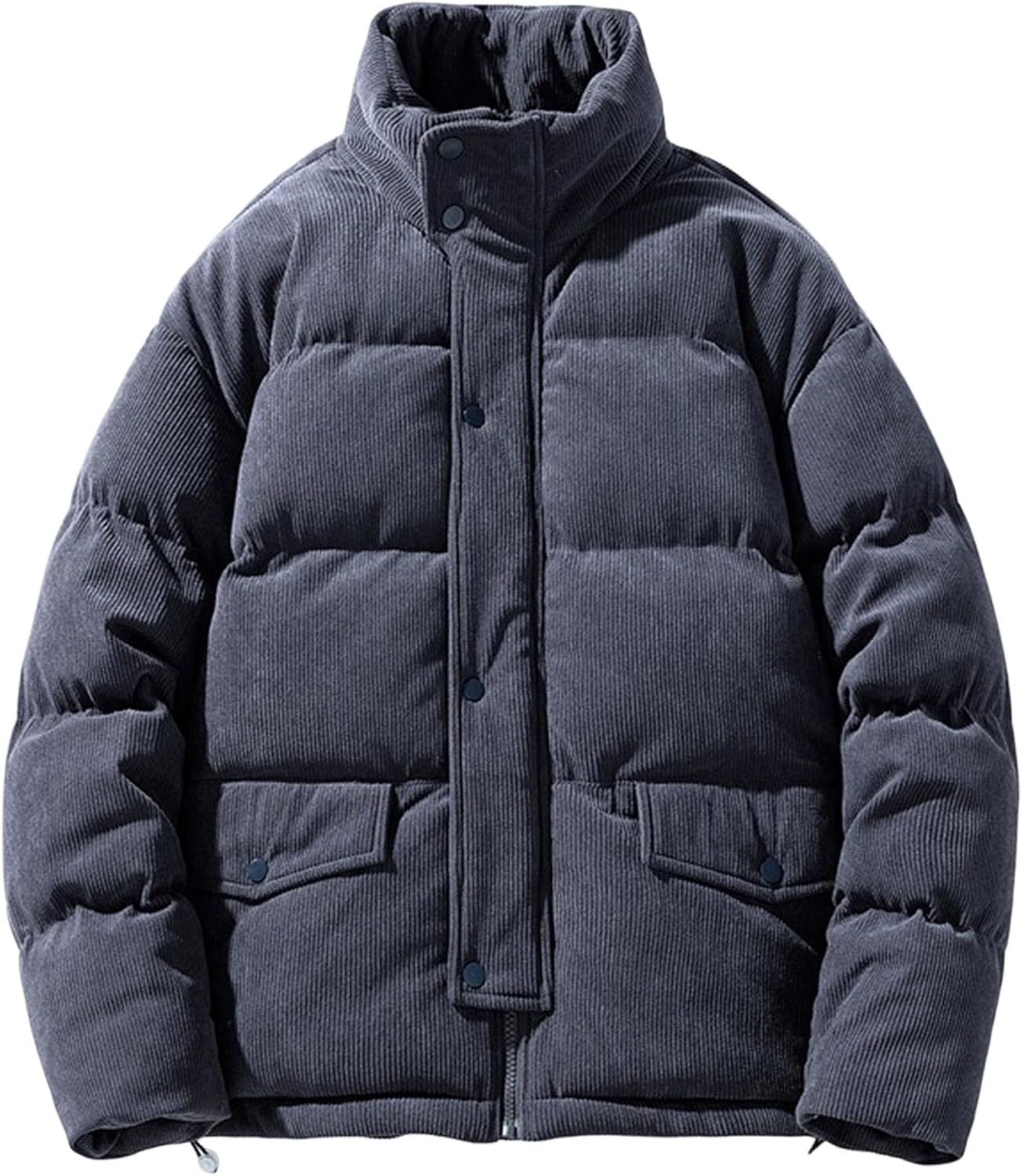 Mens Warm Jacket Corduroy Stand Collar Winter Coat Thick Padded Style Casual Men Puffer Jacket Retro Outerwear