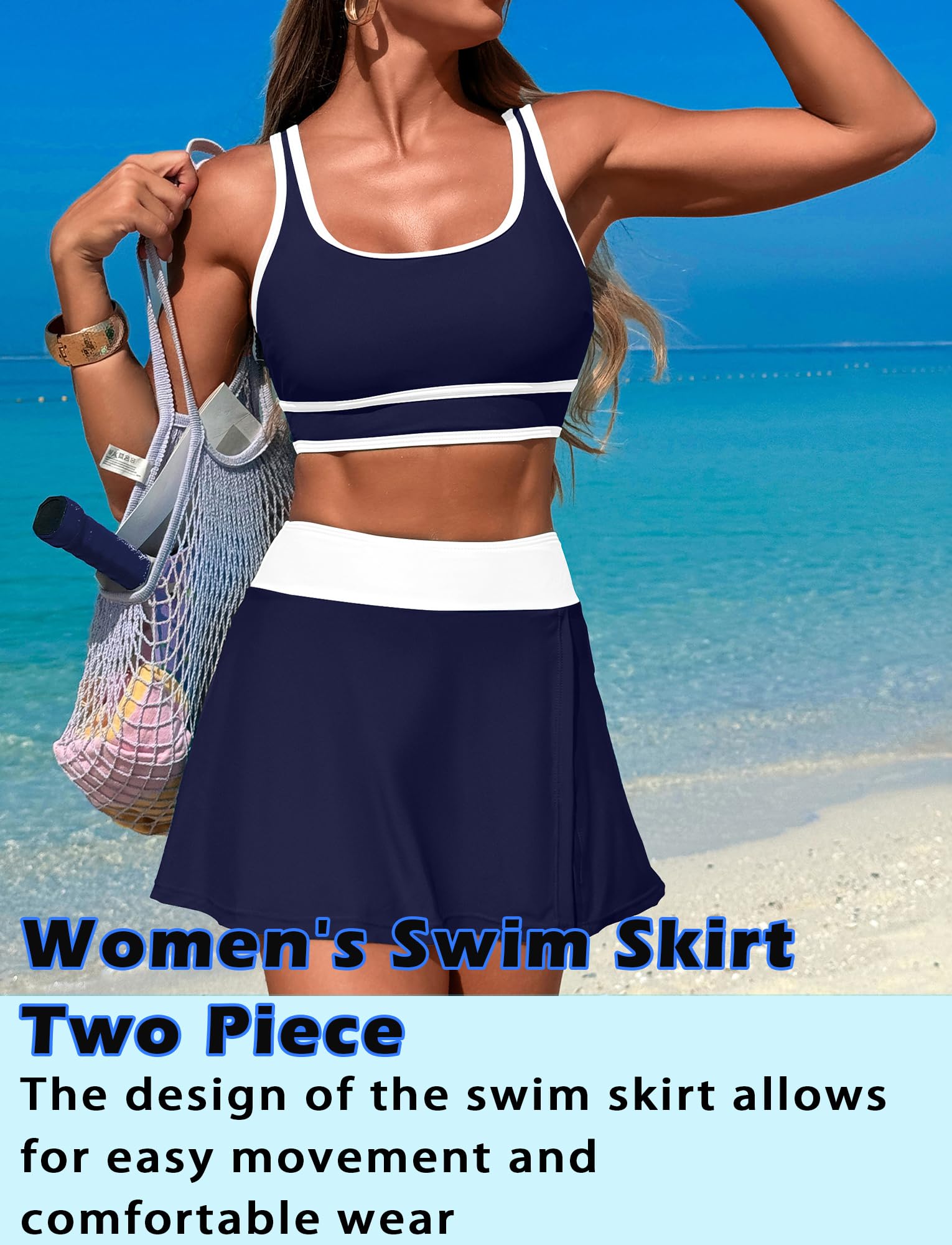 SEAUR Conjunto de bikini para mujer, tankini push up, traje de baño modesto, traje de surf, camiseta de erupción, traje de baño de dos piezas, falda de tenis, S, M, L, XL