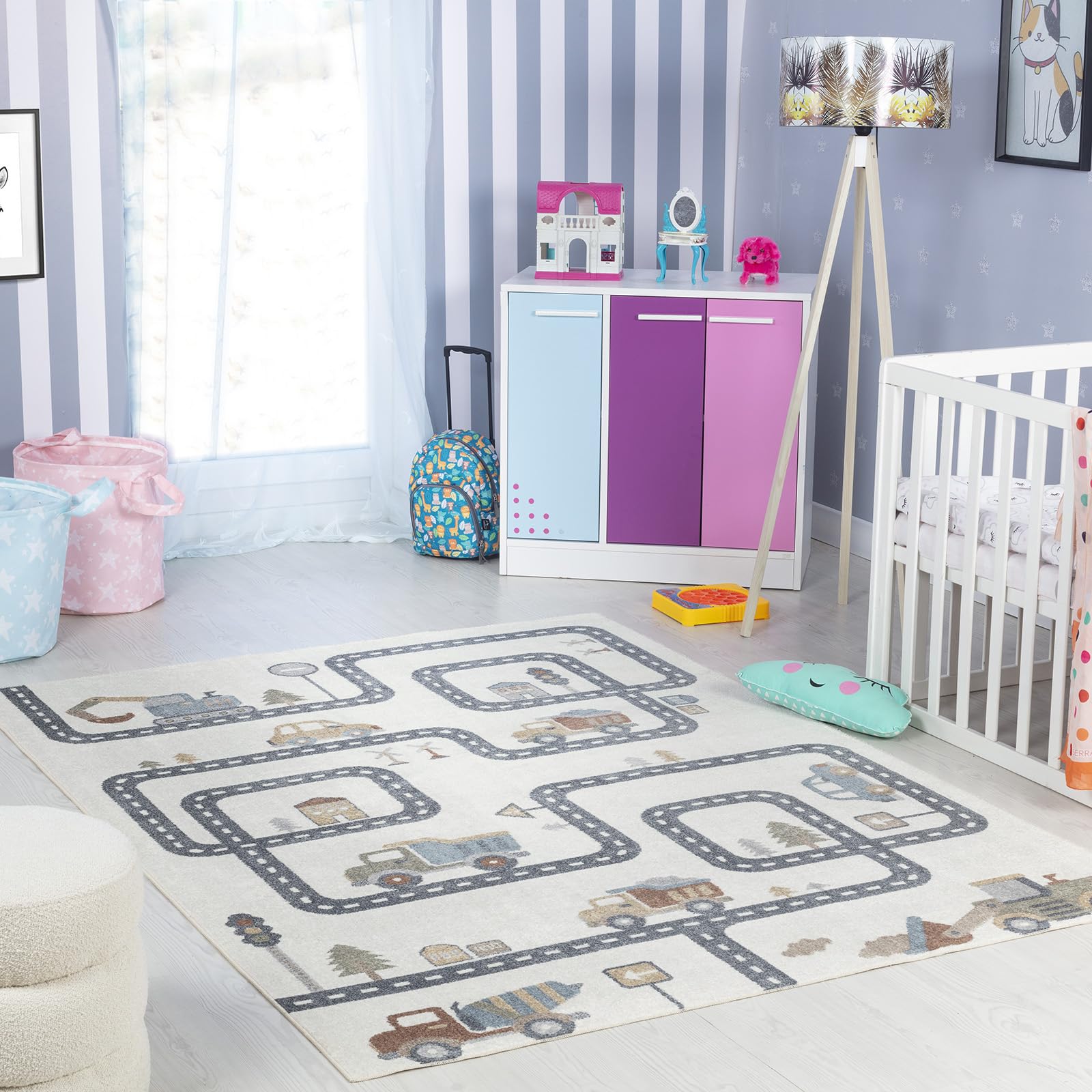 Livabliss Lillian-Kids Beige Grey Orange Blue Washable Rug For Children's Rooms 120 X 170 Cm Easy CareNon Shedding from B&Q